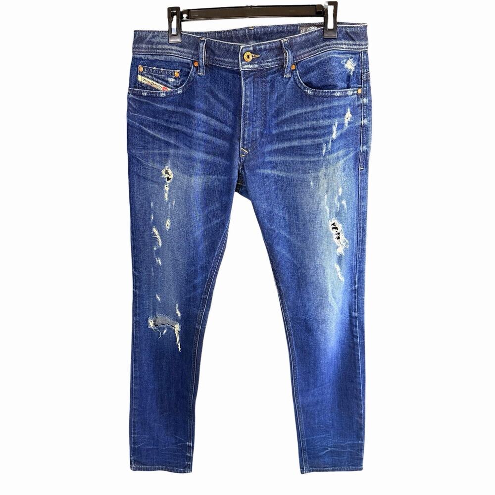 Diesel Thavar XP Jeans Mens 32x32 Blue Slim Skinny Distressed Denim Grunge Prep